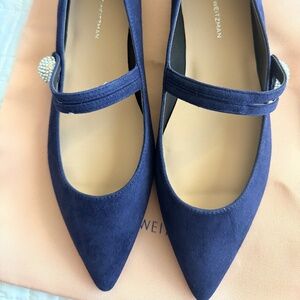 Stuart Weitzman Navy Suede Mary Jane Flats